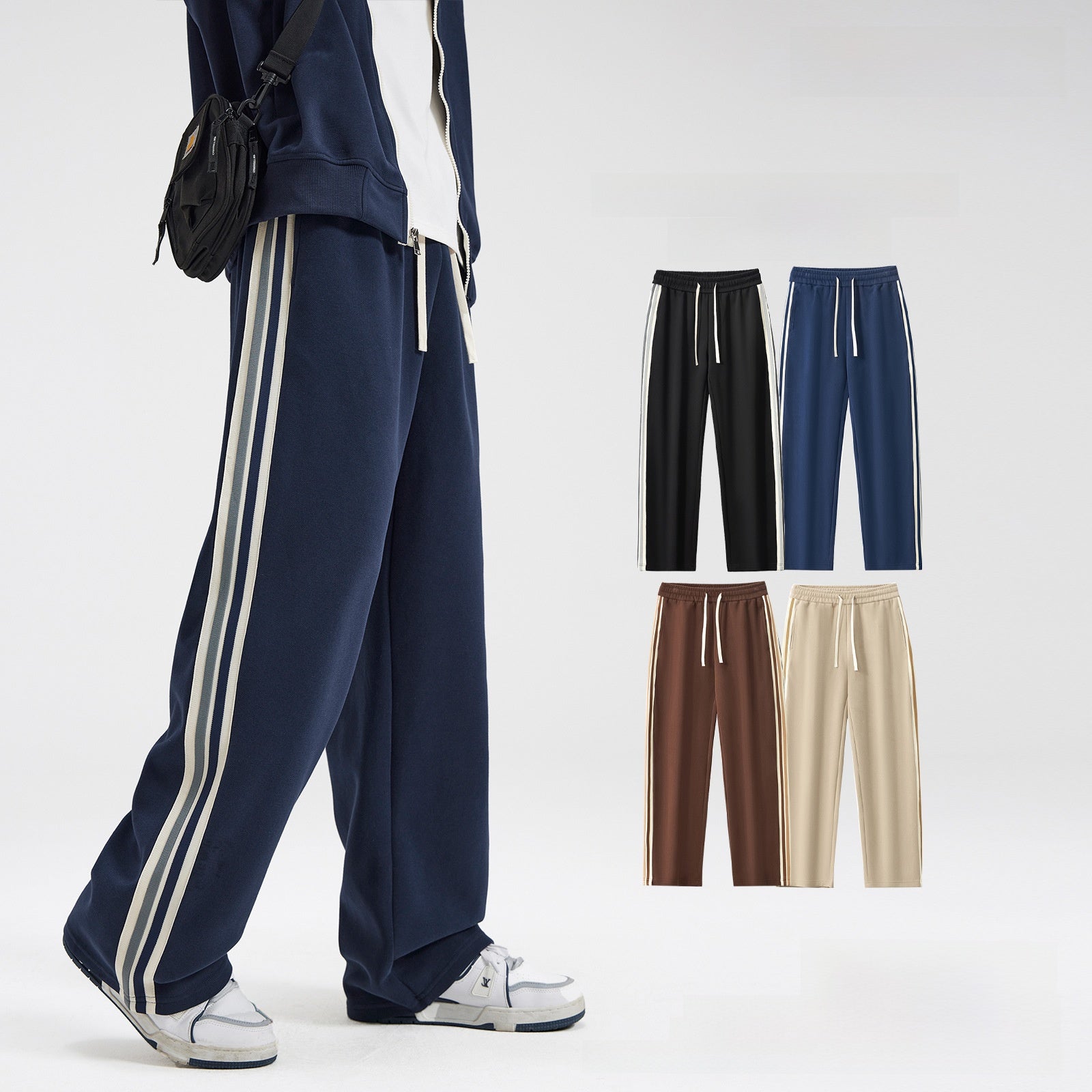 Men's Wide Leg Casual Pants Heavyweight Striped Trousers