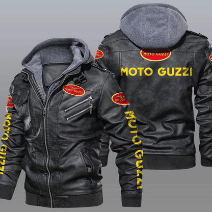 Men's Windproof PU Leather Jacket with Fleece Lining