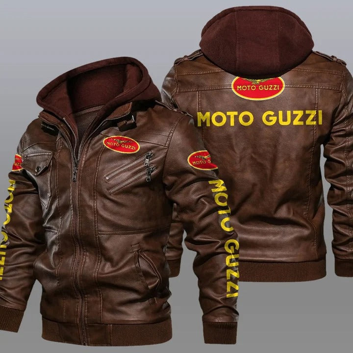 Men's Windproof PU Leather Jacket with Fleece Lining