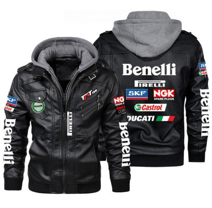 Men's Windproof PU Leather Jacket with Fleece Lining