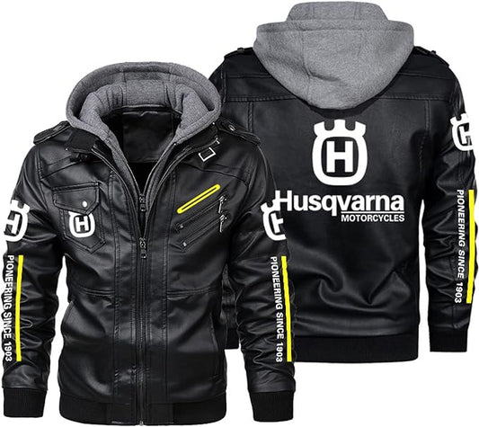 Men's Windproof PU Leather Jacket with Fleece Lining