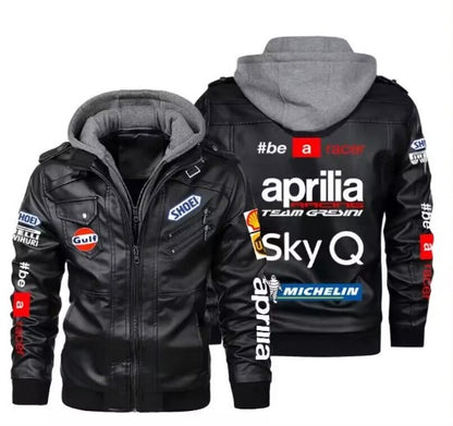 Men's Windproof PU Leather Jacket with Fleece Lining