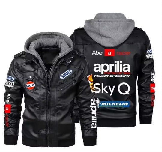 Men's Windproof PU Leather Jacket with Fleece Lining