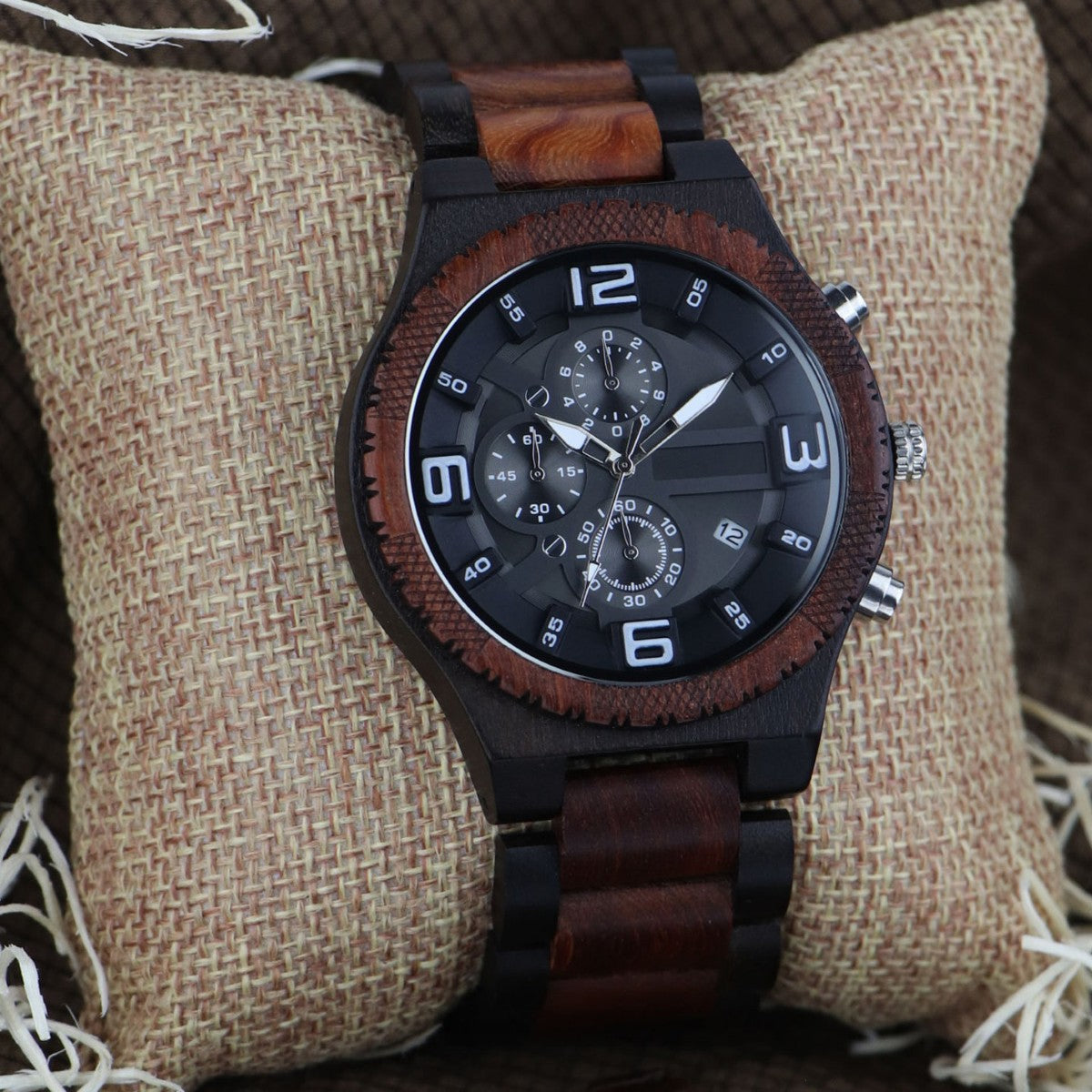 Men's Wooden Quartz Watch with Calendar