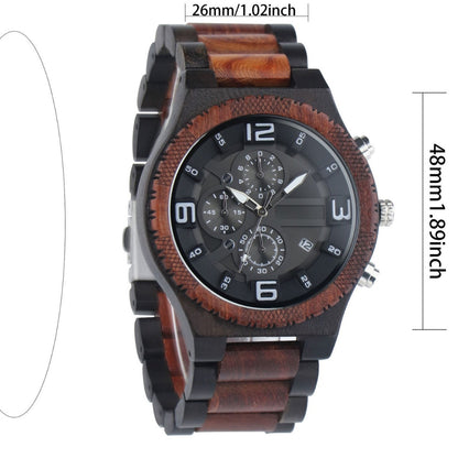 Men's Wooden Quartz Watch with Calendar