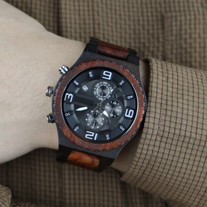 Men's Wooden Quartz Watch with Calendar