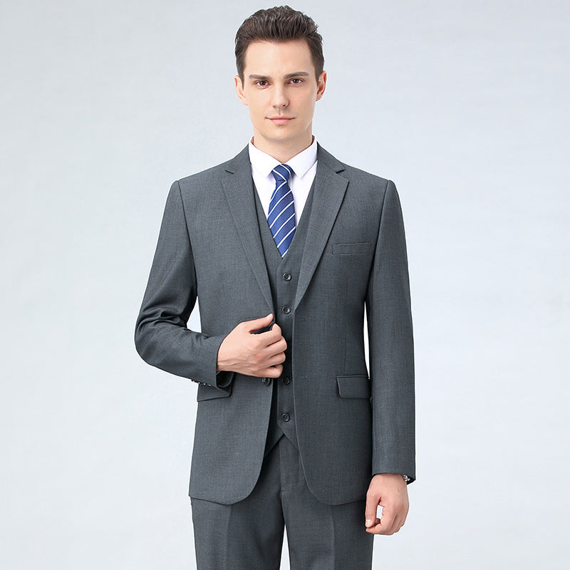 Men's Wool Business Suit Three-Piece Set