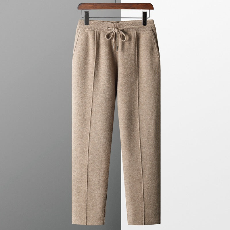 Men's Wool Knit Pants Casual Loose Straight Fit Trousers