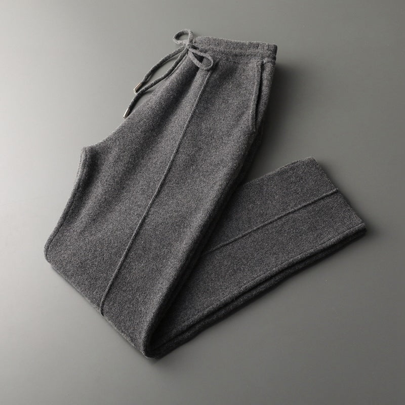 Men's Wool Knit Pants Casual Loose Straight Fit Trousers
