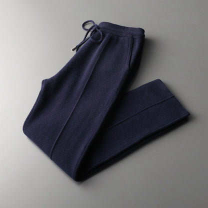 Men's Wool Knit Pants Casual Loose Straight Fit Trousers