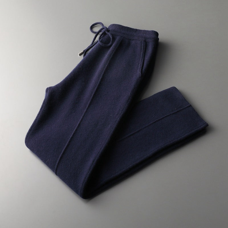 Men's Wool Knit Pants Casual Loose Straight Fit Trousers