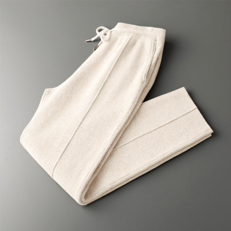 Men's Wool Knit Pants Casual Loose Straight Fit Trousers