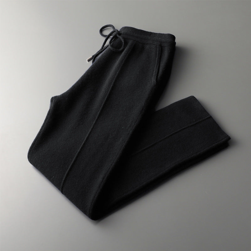 Men's Wool Knit Pants Casual Loose Straight Fit Trousers