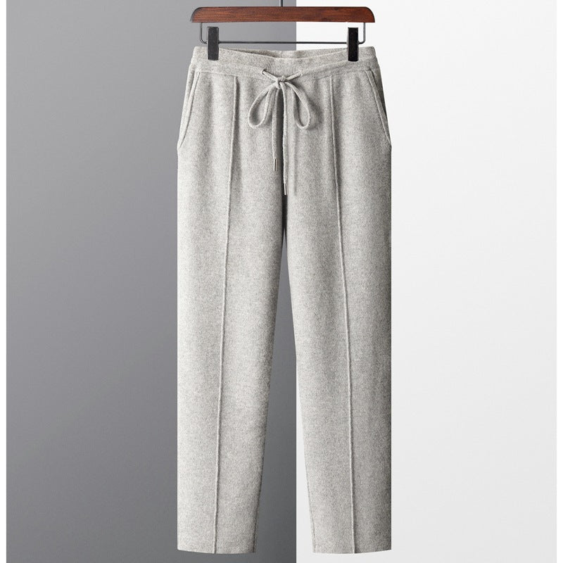 Men's Wool Knit Pants Casual Loose Straight Fit Trousers