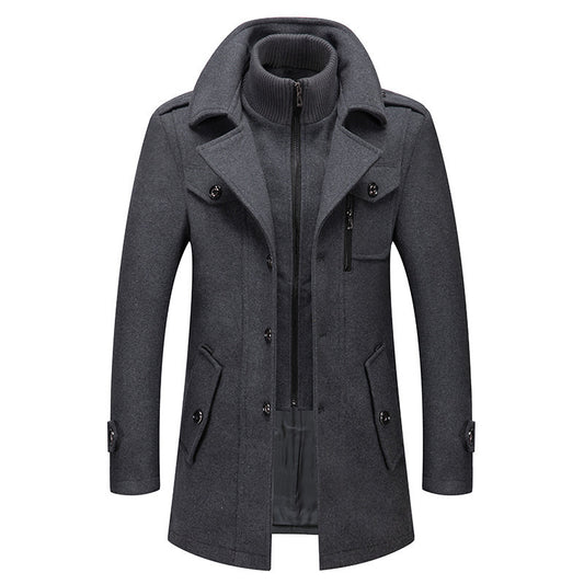Men's Woolen Double Collar Winter Coat