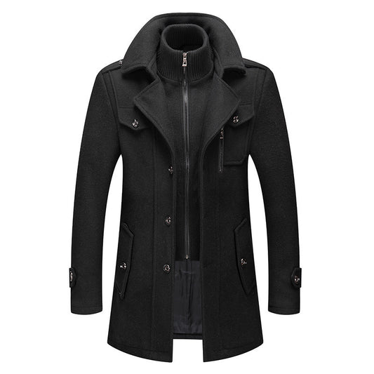 Men's Woolen Double Collar Winter Coat