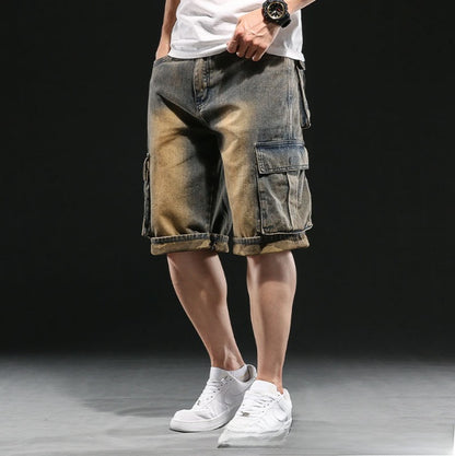 Men's Workwear Multi-Pocket Denim Shorts Loose Fit