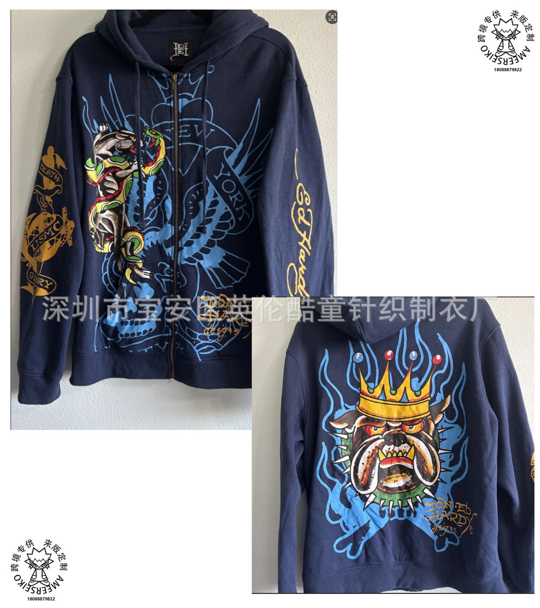 Men's Zip Hoodie Tiger Print Sweatshirt