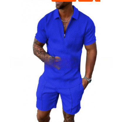 Men's Zipper Polo Shirt and Shorts Set
