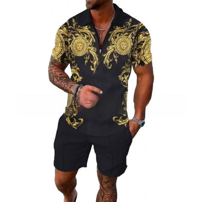 Men's Zipper Polo Shirt and Shorts Set