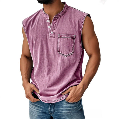 Men Sleeveless Button Down Polo Vest