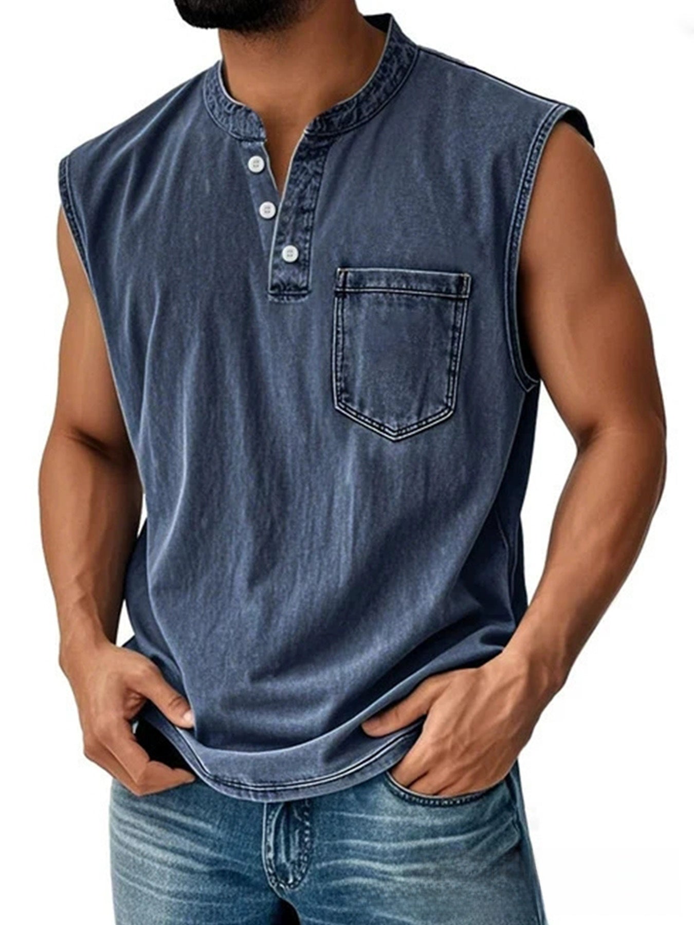 Men Sleeveless Button Down Polo Vest