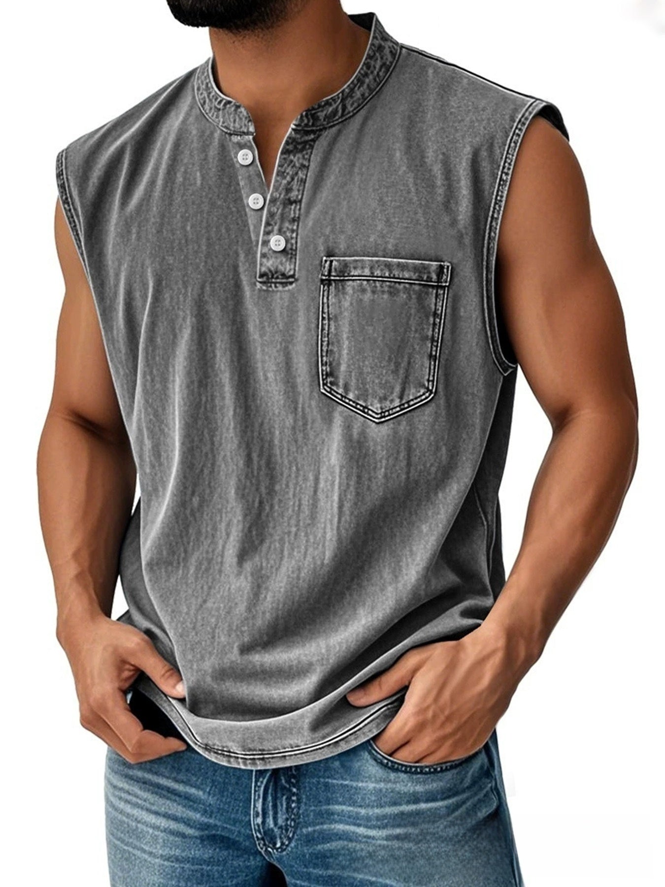 Men Sleeveless Button Down Polo Vest