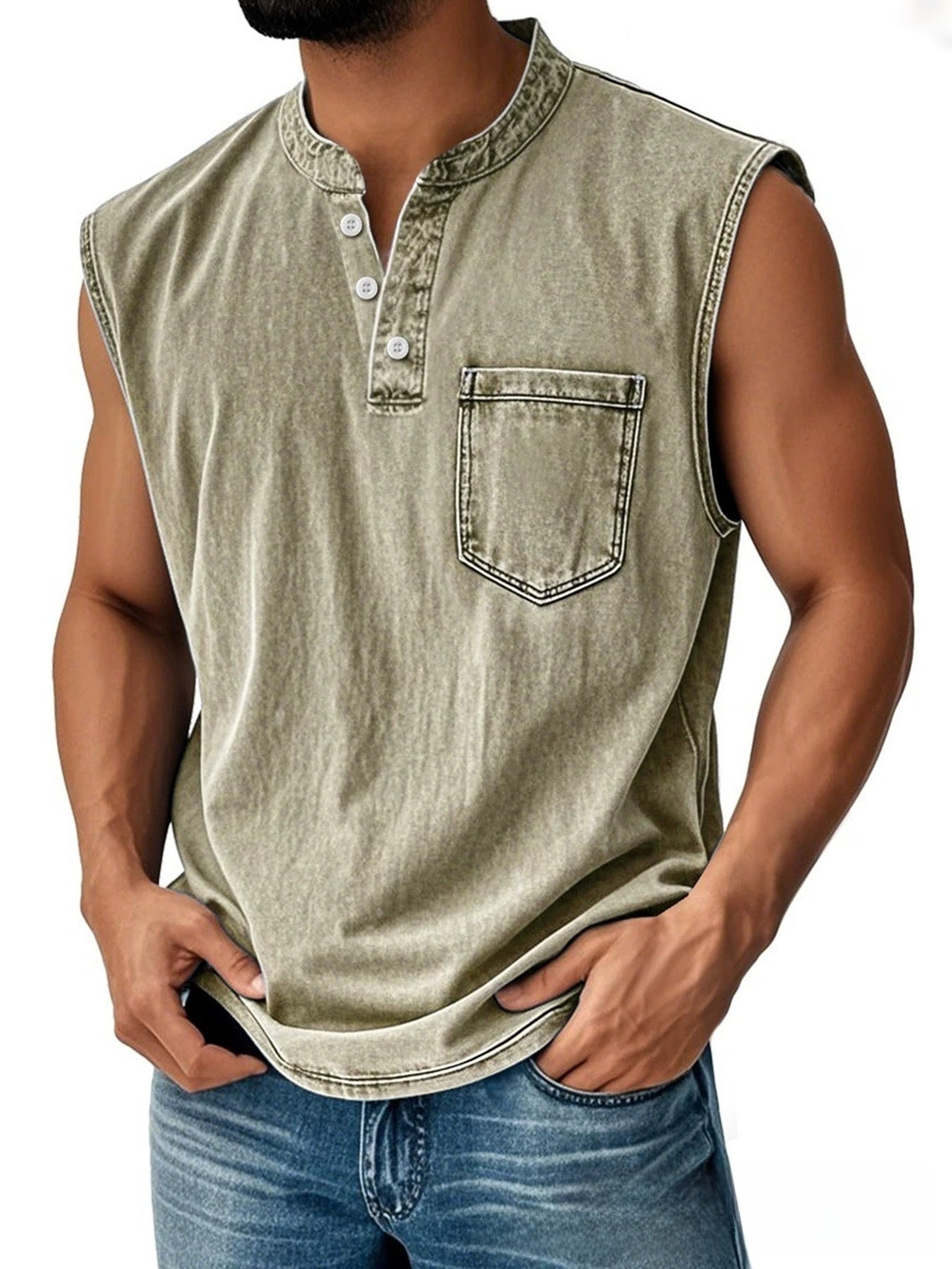 Men Sleeveless Button Down Polo Vest