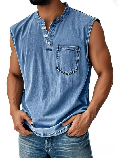 Men Sleeveless Button Down Polo Vest