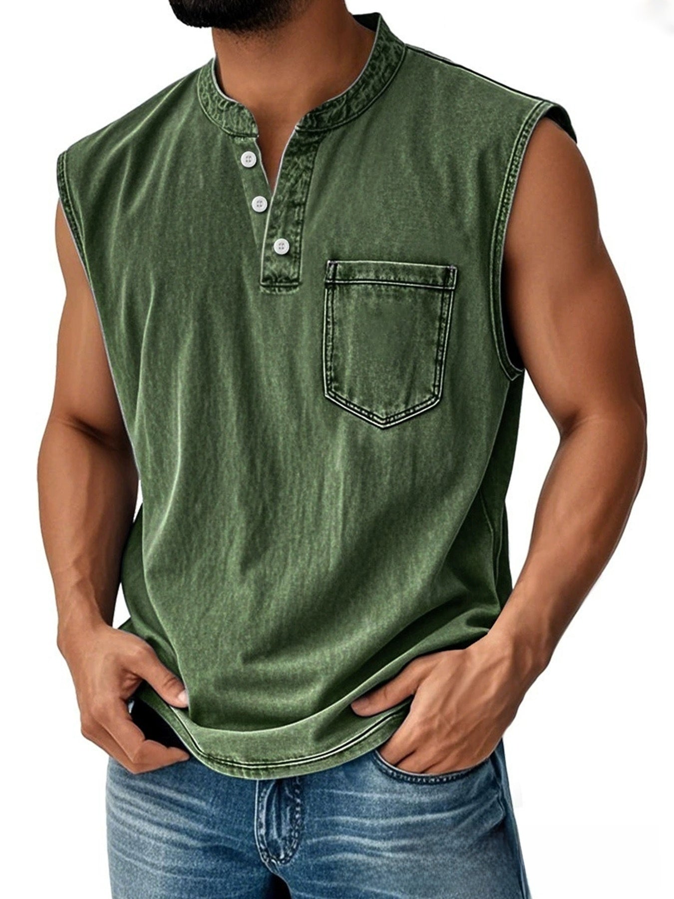 Men Sleeveless Button Down Polo Vest