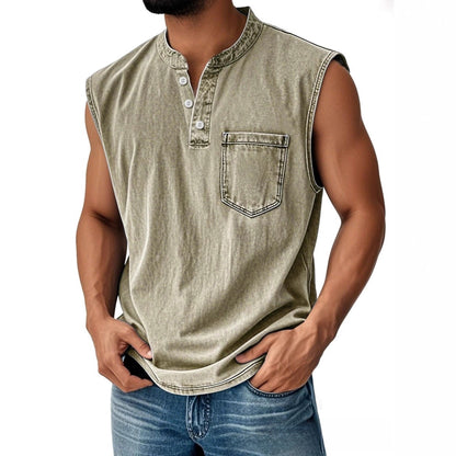 Men Sleeveless Button Down Polo Vest
