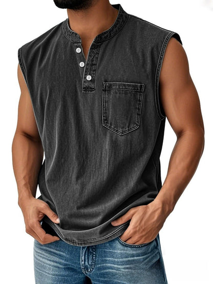 Men Sleeveless Button Down Polo Vest