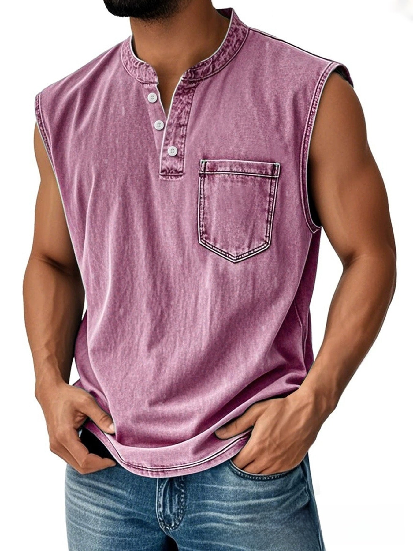Men Sleeveless Button Down Polo Vest