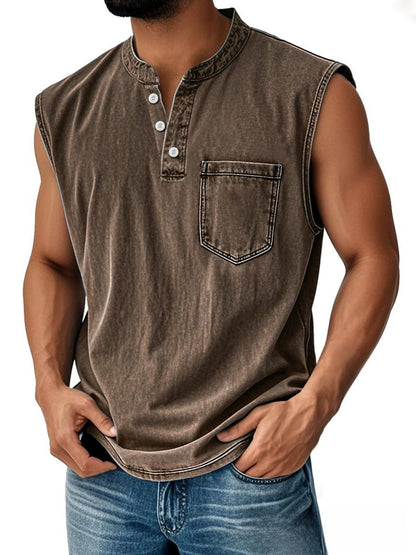 Men Sleeveless Button Down Polo Vest