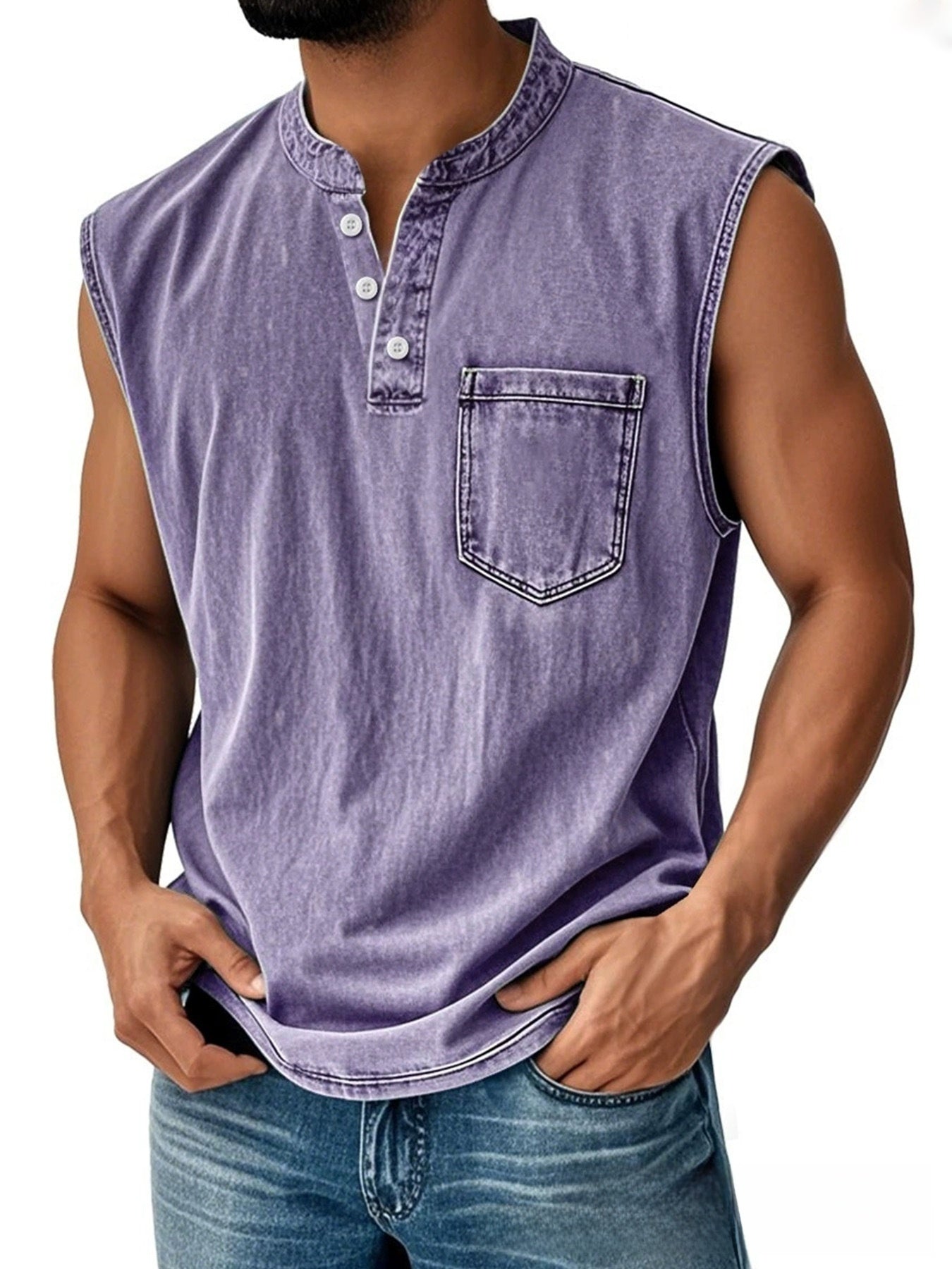 Men Sleeveless Button Down Polo Vest