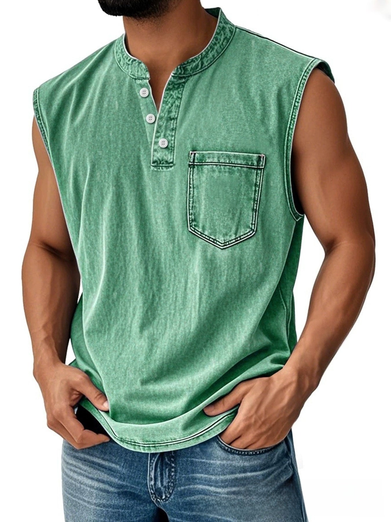 Men Sleeveless Button Down Polo Vest