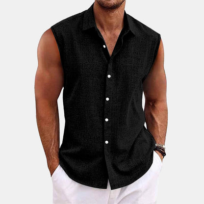 Men Sleeveless Hawaiian Linen Vest Shirt