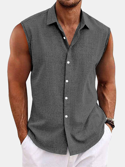 Men Sleeveless Hawaiian Linen Vest Shirt