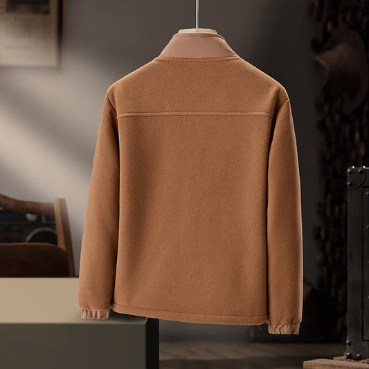 Men Stand Collar Fleece Jacket Thickened Polar Fleece Casual Loose Fit Zip Up Hoodie