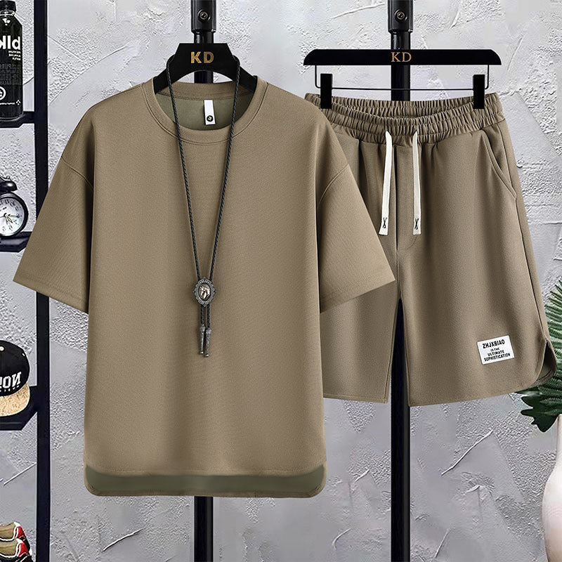 Men Waffle Knit Two-Piece Short Sleeve T-Shirt and Short