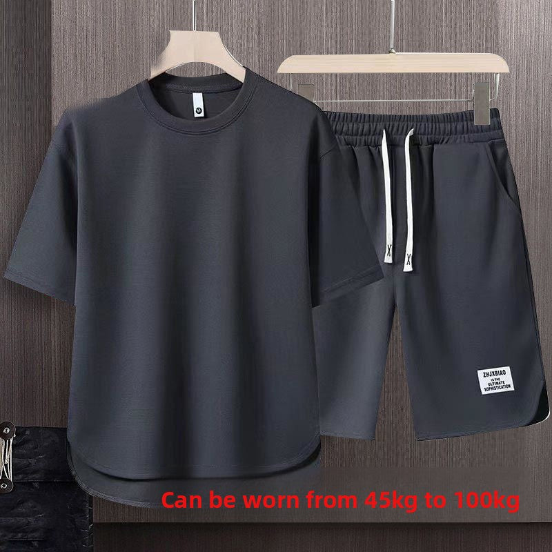 Men Waffle Knit Two-Piece Short Sleeve T-Shirt and Short