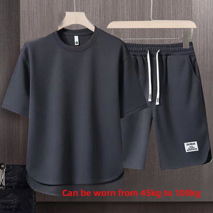 Men Waffle Knit Two-Piece Short Sleeve T-Shirt and Short