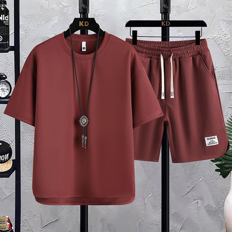 Men Waffle Knit Two-Piece Short Sleeve T-Shirt and Short
