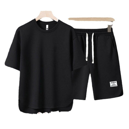 Men Waffle Knit Two-Piece Short Sleeve T-Shirt and Short