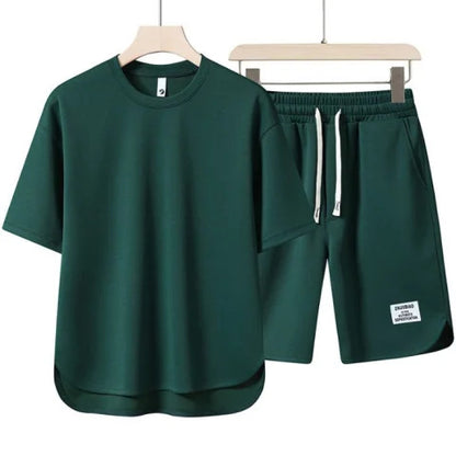 Men Waffle Knit Two-Piece Short Sleeve T-Shirt and Short