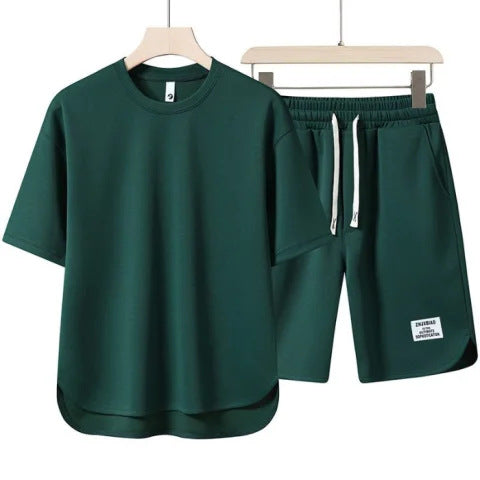 Men Waffle Knit Two-Piece Short Sleeve T-Shirt and Short