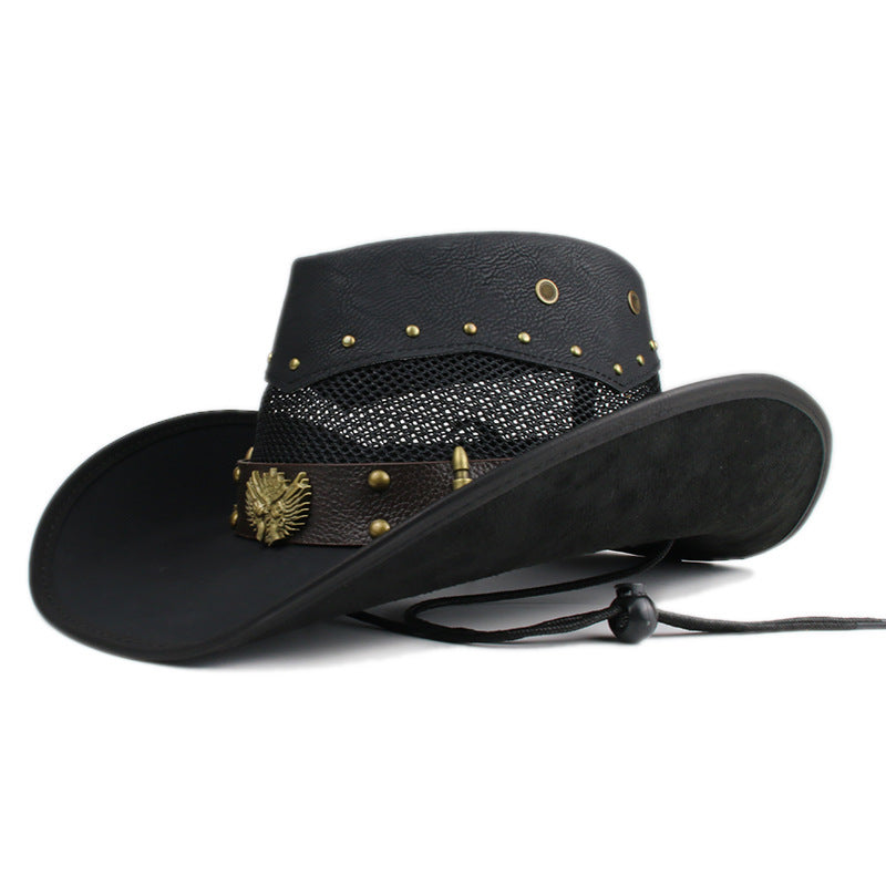 Men Women Leather Big Brim Western Cowboy Hat Outdoor Horse Riding Beach Sun Hat