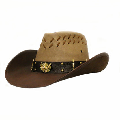 Men Women Leather Big Brim Western Cowboy Hat Outdoor Horse Riding Beach Sun Hat