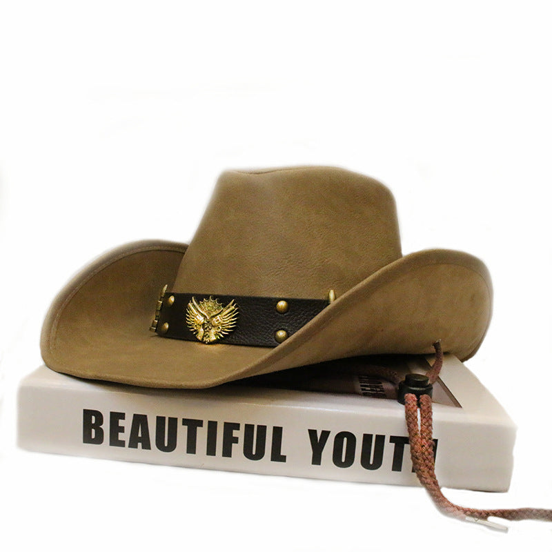 Men Women Leather Big Brim Western Cowboy Hat Outdoor Horse Riding Beach Sun Hat