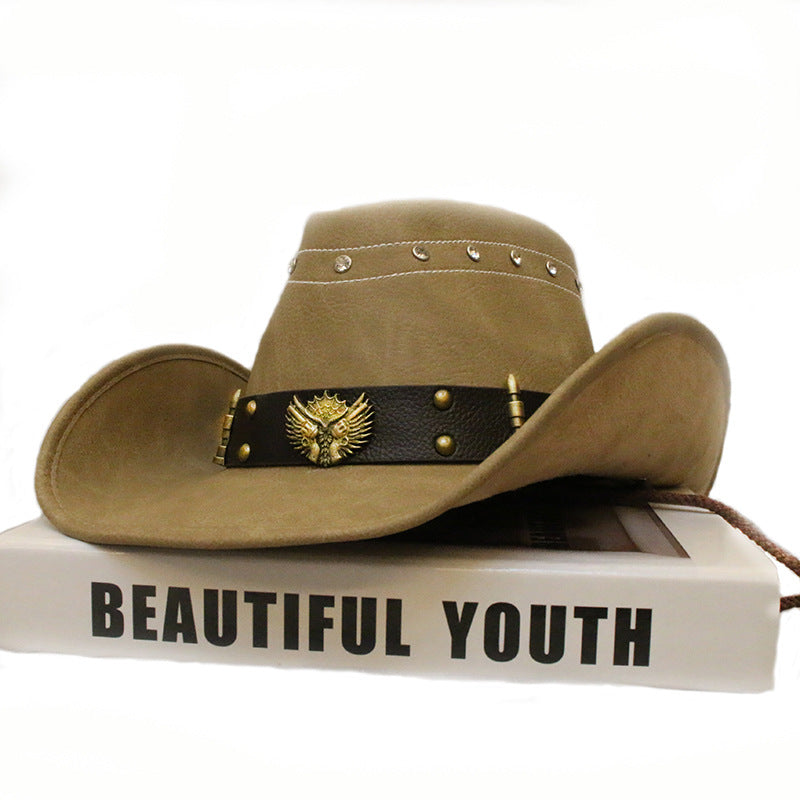 Men Women Leather Big Brim Western Cowboy Hat Outdoor Horse Riding Beach Sun Hat